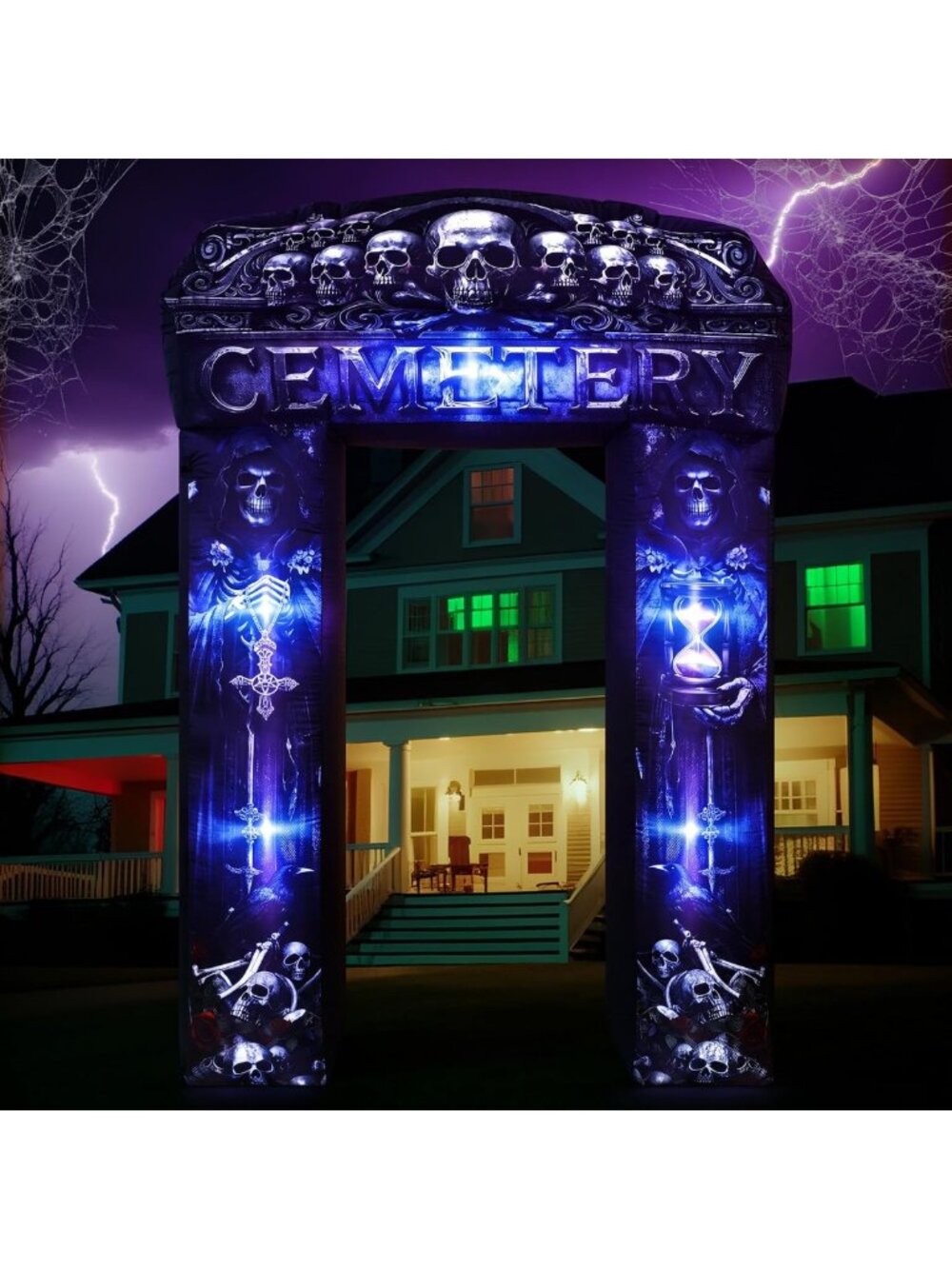Inflatable Halloween Archway Decoration - 8ft Gothic Cemetery Design with LED